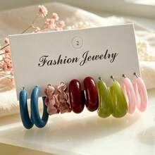 30 Pieces / 10 Pieces Women's Fashion Earrings, Made Of Colorful Resin, Suitable For Daily Wear And Parties, Simple Style, Gifts For Women - Multicolor - View 9