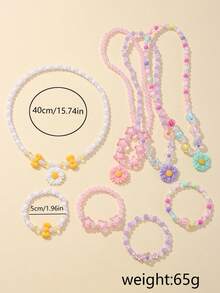 8pcs Kids Jewelry Cute Daisy Charm Colorful Beaded Necklace & Bracelet Set, Suitable For Girls Accessories Daily Party Wear Birthday Gift Random Colors - Multicolor - View 9