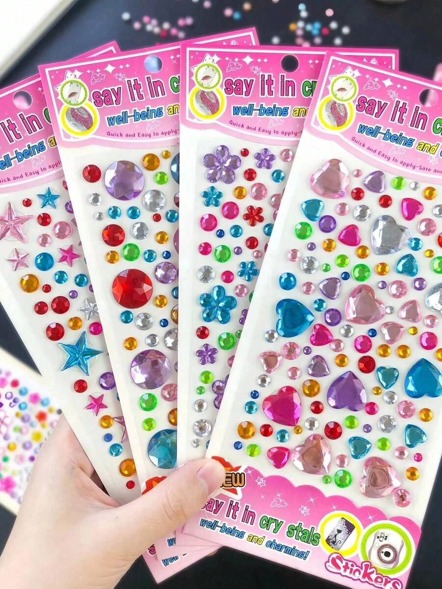 5pcs/Set Multi-Size 3D Acrylic Gem Stickers, Mixed Color Shiny Rhinestone Stickers, Self-Adhesive Easy-Tear Stickers, DIY Handmade Decoration Diamond Stickers, Suitable For Scrapbooking, Phone Cases And Art Projects Diamond Painting Accessories, Bedazzling - A - View 1