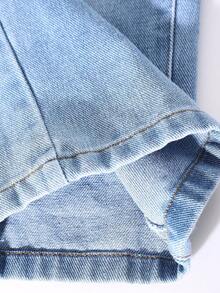 Young Girl Elastic Waist Pocket Loose Straight Leg Denim Jeans - Blue - View 5