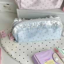 1pc Light Blue & Light Pink Star Print Fabric Pencil Case, Dreamy Lace Ruffle Zipper Design, Elegant Ballet Theme Pencil Pouch, Exquisite Design, Girly Pencil Bag, Suitable For Students, Classroom, Study Desk Storage, Can Store Neutral Pens, Rulers, Erasers, Miscellaneous Items, Portable Storage Bag, Also Suitable As A Practical Makeup Bag, Meets Both Student Daily Use And Everyday Life Needs - Multicolor - View 5