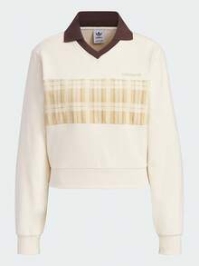 Adidas Women's Spring/Autumn Elegant Fashion Versatile Casual Short Sweatshirt With Turn-Down Collar, Retro Long Sleeve Pullover JC6852 - Wonderful White - View 1