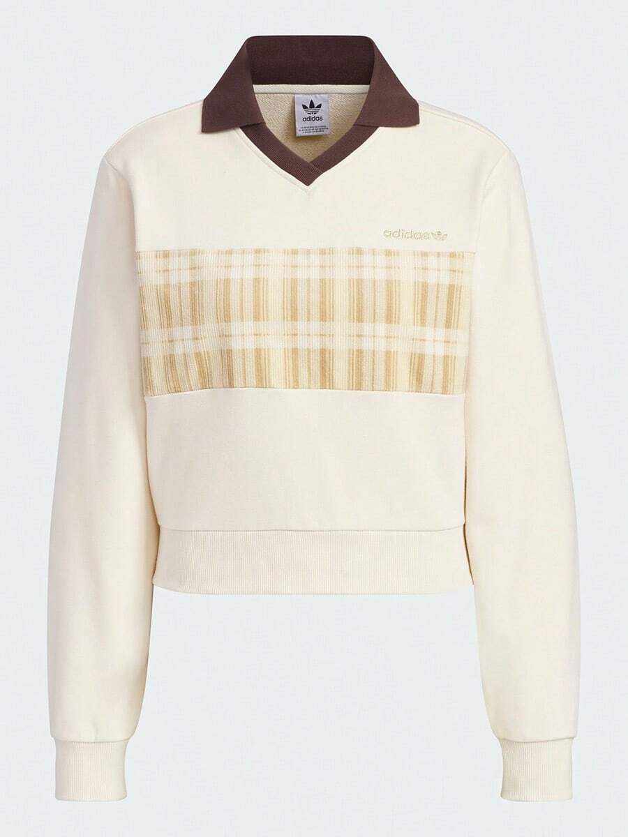Adidas Women's Spring/Autumn Elegant Fashion Versatile Casual Short Sweatshirt With Turn-Down Collar, Retro Long Sleeve Pullover JC6852 - Wonderful White - View 1