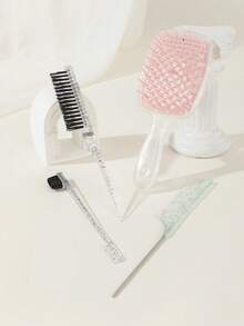 4-Piece Hair Styling Comb Set, Including A Shimmering, Volumizing Hairbrush With Pointed Tails And Edge Control, A Salon-Grade Hair Styling Comb, A Double-Headed Pointed Tail Brush For Parting, Back Combing, And Creating Smooth Hairstyles, A Hair Massage Comb With A Honeycomb Mesh To Prevent Tangling, And A Hollow Comb For Straightening Hair. - Multicolor - View 6
