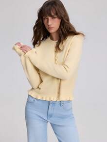 Women's Casual Layered Crew Neck Long Sleeve Knit Cardigan - Yellow - View 4