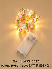 200cm/78.74in LED Pink Pearl String Lights | Pink Rose Design With Green Leaves, Suitable For Valentine's Day, Office Decor, Room Decor, Party, Wedding, Gift And Graduation Ceremony Decoration - Battery Not Included - Green Leaf Rose - View 12