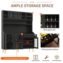 Flieks Highboard With Adjustable Shelves & LED Lights, Freestanding Storage Unit For Living Room Kitchen Dining, Tall Cabinet With Wine Rack, Dimensions 145x39x171cm - Black - View 8