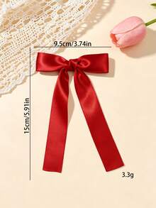 4pcs/Set Women's Solid Color Satin With Striped Plaid Ribbon Bow Hair Clips, Minimalist Style, Suitable For Daily Wear And Outings - Multicolor - View 6