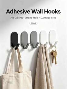 1pc/5pcs Heavy Duty Strong Adhesive Hooks, No Drilling Wall Hooks, Suitable For Kitchen, Bathroom, Bedroom, Door Storage, Non-Damaging, Damage Free, Strong Adhesion, Home Storage Hooks - View 1