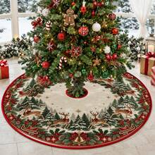 1pc Snowman Red Bird Pine Branch Pattern Christmas Tree Skirt, Elegant Color Holiday Decor, 5 Sizes, Unisex Holiday Gift, Suitable For Home And Party Christmas Home Decoration - Snowman Red Bird Pine Branch - View 6