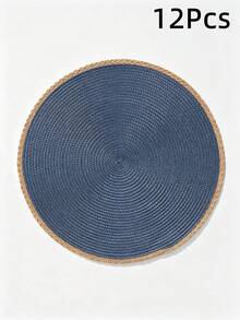 15 Inch Round Woven Placemats, Easy To Clean, Heat Resistant, Non-Slip Woven Table Mats For Home Kitchen Dining Table, Solid Color Bowl Plate Cup Coasters, Suitable For Holiday Parties, Birthday Parties, Wedding Banquets, Coffee Table Mats, Home Decor - Royal Blue - View 11