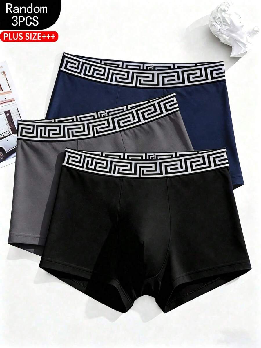 3pcs Random Assortment Plus Size Men's Underwear, Casual Boxer Briefs, Comfortable Elastic Boxer Shorts, Sports Shorts - Multicolor - View 1
