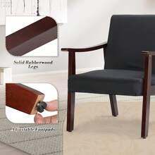 Sillón tapizado de piel sintética estilo mediados de siglo con brazos y patas de madera maciza, silla de lectura cómoda para sala de estar, dormitorio y oficina, silla de acento moderna para adultos - Negro - Ver 7