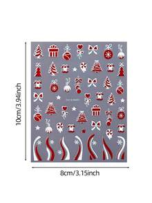 12 Sheets Christmas Nail Art Stickers, Self-Adhesive Red White Glitter Snowflake Candy Cane Gift Santa Tree Pattern Nail Decals, Winter Holiday DIY Manicure Decorations - Multicolor - View 10