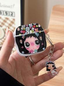 1pc Cute Floral Black Little Girl Bluetooth Earphone Case With Small Pendant, Compatible With Apple 1/2/Pro/3rd/4th Generation Wireless Earphones - Black - View 4