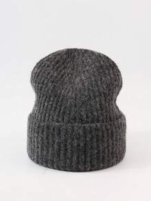 1pc Cuffed Knit Beanie Hat, Minimalist Solid Color Loose Fit, Unisex Warm Ear Protection Knitted Cap For Autumn/Winter - Fluorescent Wool Hat - View 32