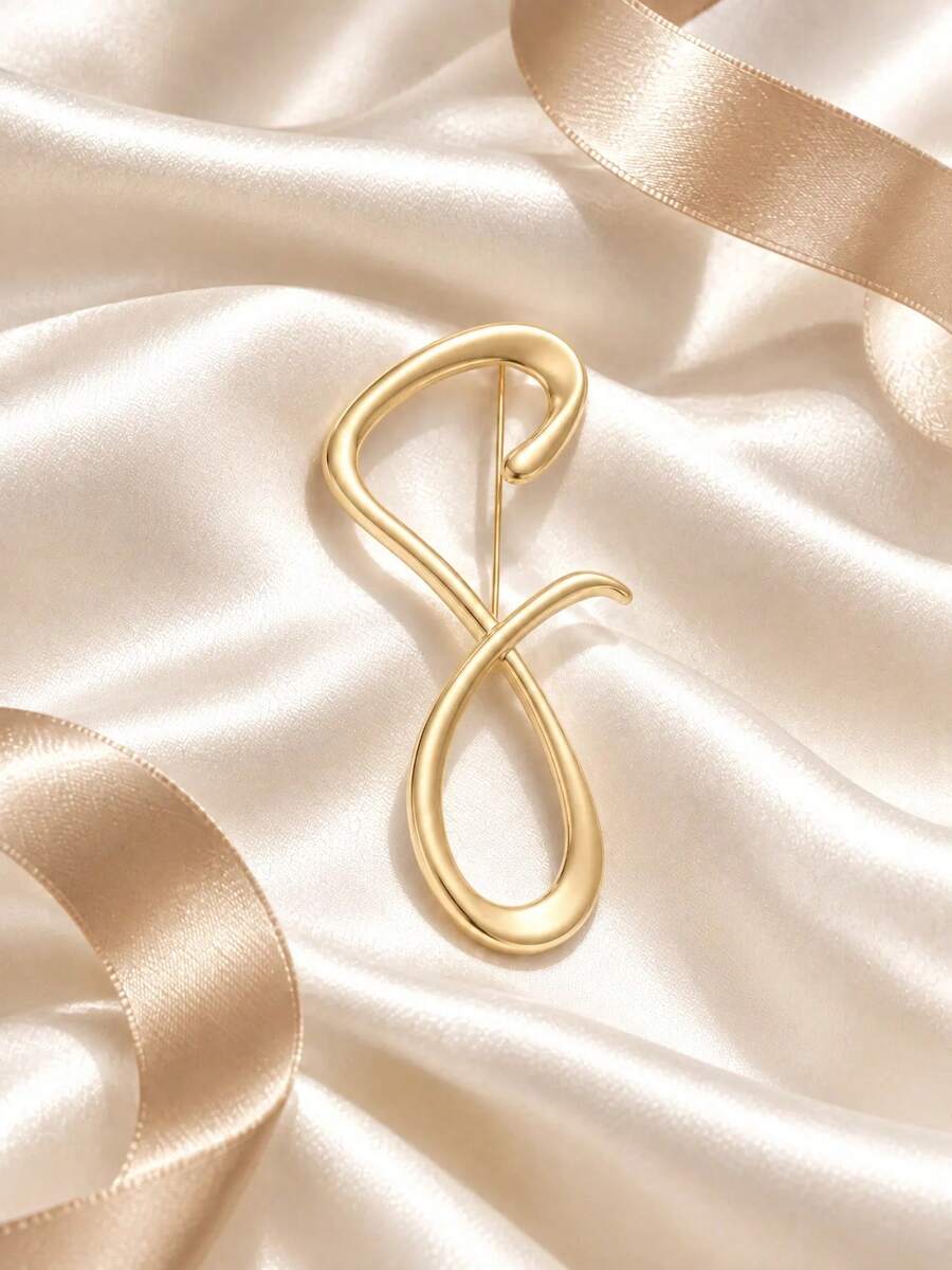 Minimalist Abstract Curved Brooch, Asymmetrical Twisted Line Accessory, Daily Outfit Suit Coat Pin, Niche Clothing Decorative Jewelry - A - View 1