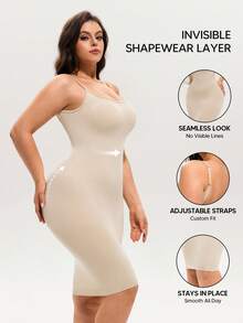 Women's Seamless Bodycon Dress, Tummy Control Slimming Tight Mini Dress, Sleeveless Shaping Slip Dress, Suitable For Daily Wear - Apricot - View 2