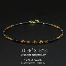 1pc A Men's Natural Tiger's Eye Necklace Decorated With Beads And Black Onyx.Symbolizing Courage. The Perfect Gift For Men And Versatile Necklace. - Black - View 2
