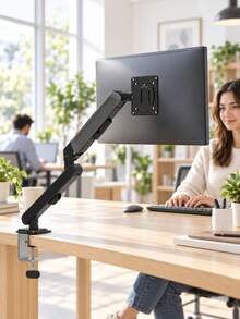 1pc Adjustable Gas Spring Single Monitor Arm For 13-34 Inch Screens, 2-10kg Load, VESA 75x75mm And 100x100mm, Tilt Swivel Desk Mount With Cable Management, Clamp And Grommet Base, Iron And Plastic, For Home Office, Gaming And Workstation - View 1