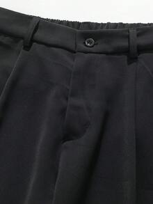 Men's Pants, Men's Casual Pants, With Pleated Design, Pure Black Loose Straight Leg Pants, Business Formal Pants, Suitable For Daily Wear - Black - View 3