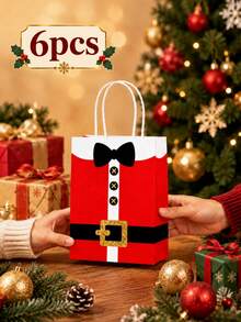 3pcs/5pcs/6pcs Reusable Christmas Gift Bags With Handles, Santa Claus Set Print Party Packaging Bags - Multicolor - View 7