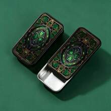 1pc Vintage Green Gemstone Clover Storage Box, Portable Pocket Storage Box (Matches Not Included), Can Store Matches, Coins, Jewelry And Other Small Items, Suitable For Christmas, Birthday, Holiday Gifts For Family And Girlfriend - View 2
