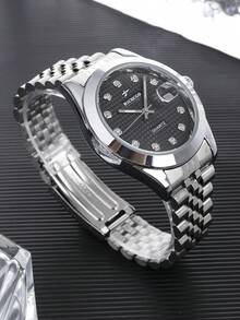 RICECGO Men's Luxury Business Quartz Watch With Stainless Steel Band And Date, Ideal For Parties And Holiday Gatherings, Perfect For Yourself Or Friends - Silver - View 3