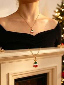 MONALLY 18K Gold Plated Stainless Steel Enamel Christmas Tree Necklace For Women, Colorful Xmas Tree Pendant, Christmas Holiday Jewelry Gift For Her - Christmas Tree - View 1