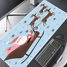 1pc Light Blue Christmas Cartoon Extra Large Extended Mouse Pad, Printed With Santa Claus, Sleigh, Reindeer And Snowflake Patterns, Non-Slip Rubber Bottom, Stitched Soft Fabric Keyboard Desk Mat, Suitable For Office, Gaming And Christmas Gift - View 9