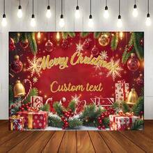Latar Belakang Tema Natal Musim Dingin dengan Teks yang Dapat Disesuaikan, Pohon Natal, Kotak Hadiah, Daun Holly, Permen Tongkat, Lonceng, Pita, Desain Dekorasi Pola Kepingan Salju, Cocok untuk Pesta Natal, Pertemuan Keluarga, Doa, Dekorasi Latar Belakang Fotografi, Spanduk Fotografi, Vinyl - MultiWarna - View 9
