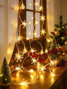 1pc 1.5/3/6M Christmas Interior Decoration Crystal Bubble Ball, Snowflake Light String, Battery Powered (Excluding Battery), Christmas Decoration Light String, Wedding Festival Party Decoration Night Light, Indoor, Bedroom, Christmas Decor Lights - Yellow - View 4
