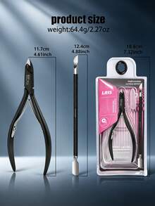 Cuticle Nipper Set 2Pcs 5mm Stainless Steel Black Handle With Cuticle Pusher For Manicure - Black - View 6