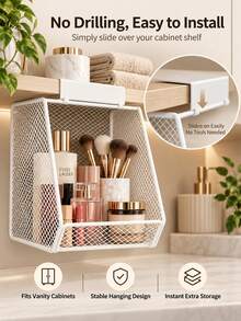 Standing Shelf Under-Counter Hanging Metal Mesh Storage Basket, Bathroom Sink Drill-Free Hanging Basket, Rust-Proof Drainage Design, Skincare And Hair Additions Organizer, Home Multifunctional Space-Saving Rack - Multicolor - View 7