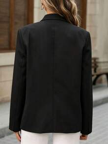 Women's Asymmetric Stand Collar Blazer, Autumn Long Sleeve Single Button Loose Fit, Commute Business Casual Everyday Wear Jacket - Black - View 3