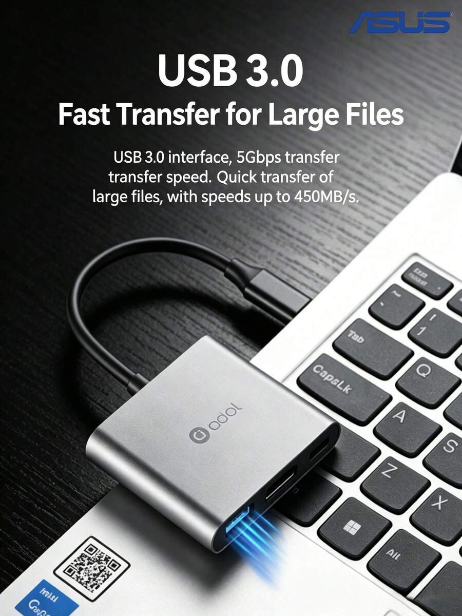 ASUS Docking station HC301 Type-C, output video definisi tinggi 4K, pengisian cepat PD 100W, adaptor multi-antarmuka untuk laptop dan ponsel. - View 1