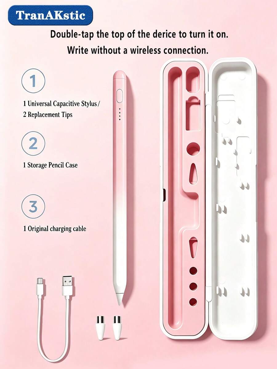 TranAKstic 1 Set (With Storage Box) Stylus Pen/Gaming Pen, Universal Touch Pen For Tablet Touchscreen, Active Digital Stylus With 2 Extra Replacement Tips And Portable Storage Box, Double Click To Turn On, No Bluetooth Required, Compatible With Tablets And Smartphones
