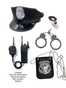 Multi-Piece Cosplay Hat, Cosplay Handcuffs, Cosplay Badge, Cosplay Walkie-Talkie, Whistle, Halloween Gift Hat, Suitable For Theme Parties, Party Costumes, Police Style, Accessory Set, Cosplay Party Supplies, Fun Accessories, Versatile, Role Play - Multicolor - View 13