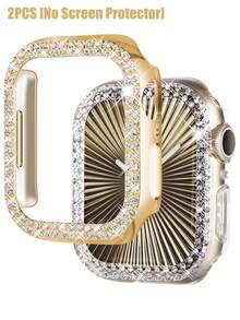 2pcs/Set Unisex Shiny Rhinestone Decor Fashion Charm Watch Case, PC Hollow Glitter Anti-Drop Protective Shell, Compatible With Apple Watch 38/40/41/42/44/45/46/49mm, Series 12 Ultra/SE/11/10/9/8/7/6/5/4/3/2/1, Smart Watch Case Accessories, Gold+Transparent - Transparent + Gold - View 15