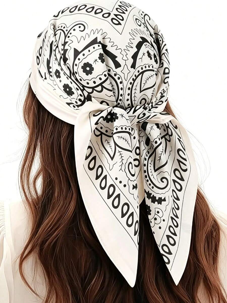 1pc Women's Basque Print Silk Square Scarf Headscarf Decorative Scarf Suitable For Daily Use - Multicolor - View 1