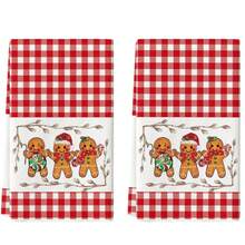 2/4pcs Christmas Bathroom Towel, Red Buffalo Check Gingerbread Man Pattern, Soft, Easy To Clean, And Reusable, Great Bathroom Decoration And Gifts, Necessities Of Life - Red - View 9