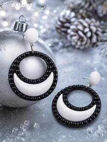 European And American Style Geometric Star Earrings For Women, Autumn Personalized Acrylic Color-Block Patchwork Long Pendant Earrings, Fashionable Ear Jewelry - Eccentric Circle White Black - View 3