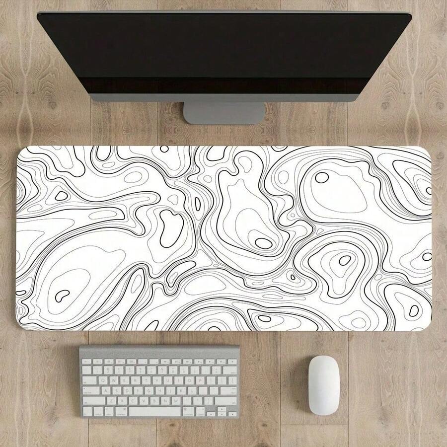 Black And White Mouse Pad, Large Topographic Map Gaming Mouse Pad - Extended Contour Mouse Pad, Laptop Keyboard Pad, With Non-Slip Rubber Base, Stitched Soft Fabric Surface Mouse Pad, Suitable For Home Office - View 1