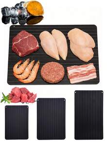 1件快速天然解凍盤，適用於所有冷凍食品，牛排、雞肉、香腸、海鮮、水果和蔬菜解凍板，便攜式解凍板，適合露台野餐燒烤，無需電源，高效廚房與戶外燒烤工具 - 黑色 - 查看 1