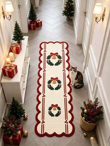 1pc Red Wavy Snowflake Pattern Doormat, Christmas Gift, Door Mat, Small Rug, Welcome Mat, Carpet, Floor Mat, Outdoor Doormat, Kitchen Rug, Home Decor, Front Door Mat, Area Rug, Outdoor Mat - Multicolor - View 2