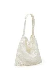 Women's Floral Lace Shoulder Tote Bag, Large Capacity Soft Casual Daily Handbag - White - View 4