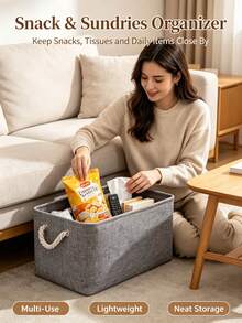Foldable Linen Storage Basket With Rope Handles For Home Organizers, Breathable Storage Bin For Bathroom Counter, Cabinet, Bedroom, Toilet, Organize Towels, Washcloths And Bath Essentials - Multicolor - View 5
