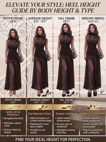 Yepolly-Pop Autumn Stand Collar Sleeveless Hollow Mesh Patchwork Pleated A-Line Dress, Suitable For Dining, Graduation Party, Holiday Events - Coffee Brown - View 10