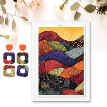 Blue Blue Forest/Red Blue Geometric Pattern/Blue Purple Curly Grass Spiral/Autumn Layered Mountain Pattern Transfer Paper, Dot Art Series Polymer Clay Printing Paper, Suitable For DIY Art Jewelry Earring Making Special Polymer Clay Transfer Printing - A - View 6