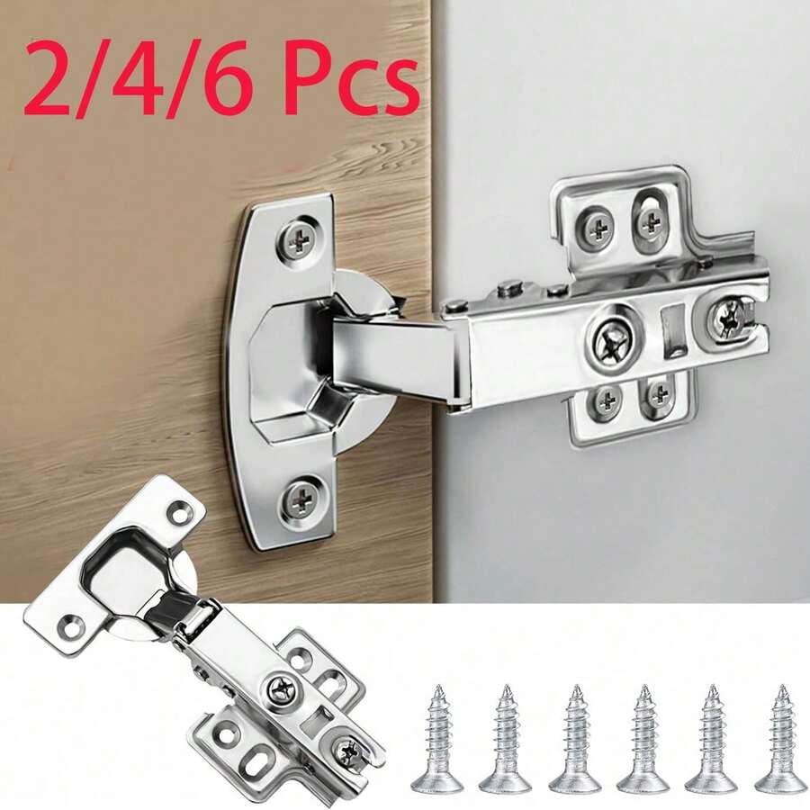 2/4/6pcs Soft Close Silent Cabinet Hinges, Full Coverage Hinges With Screws For Kitchen, Bathroom, Bedroom Cabinet Doors - Cabinet Hinges-4 PCs - View 1